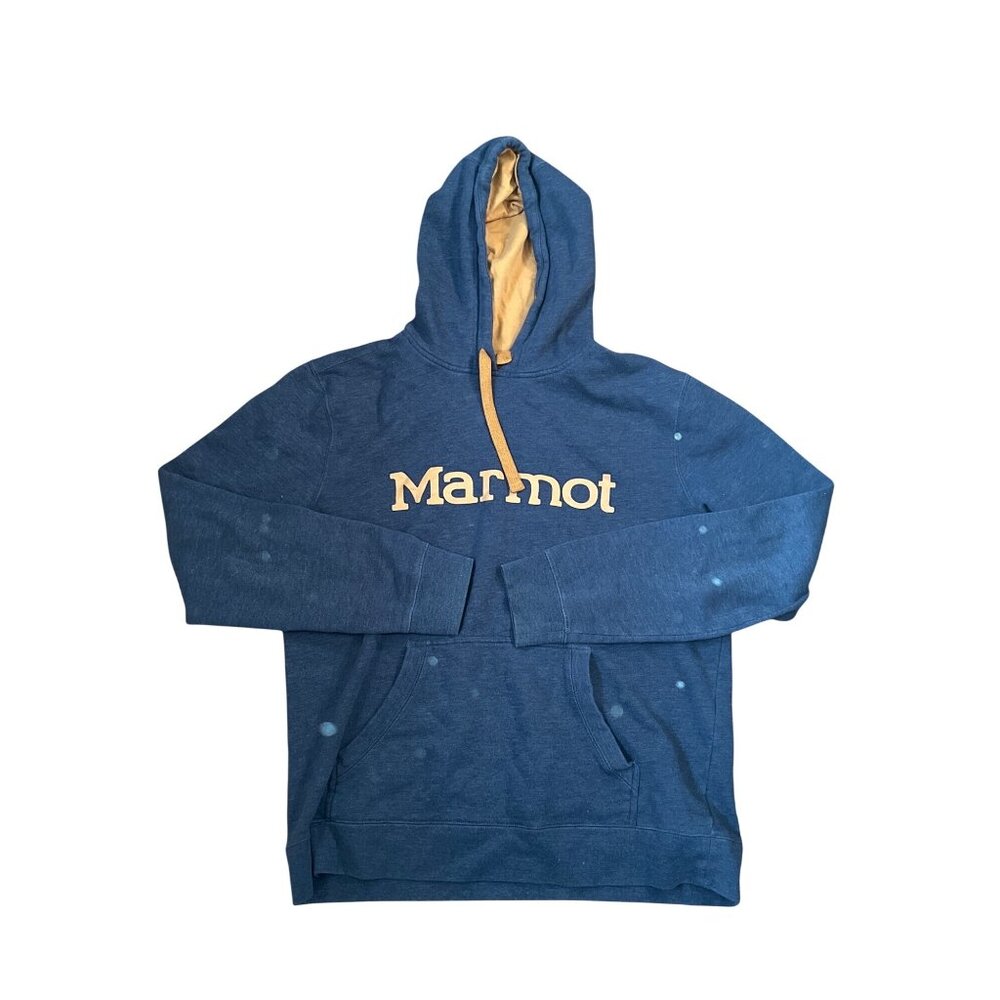 Marmot Navy Blue Hooded Sweatshirt L/G Cotton & Polyester Blend With Kangaroo Po
